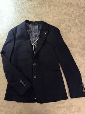 NHP Men's Dark Navy Sport Coat with Floral Lining
